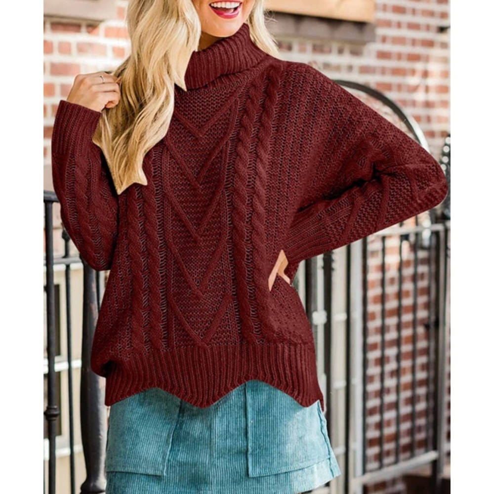 SOLD Maroon Turtleneck Chunky Pullover Sweater - Picture 4 of 12
